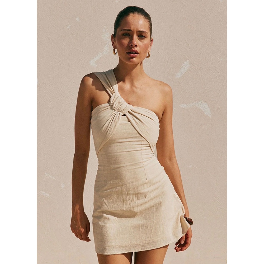 Sabo Dimmi Dress One Shoulder Mini Women 2 XS Cotton Cream NWT